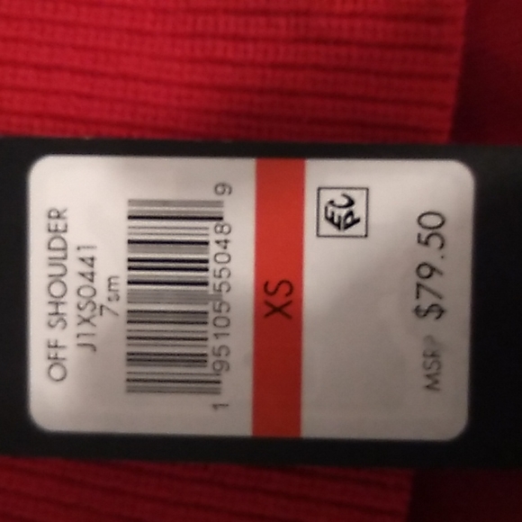 NWT Women's XS Tommy Hilfiger off-shoulder sweater in red/navy sleeve stripes - Picture 2 of 2